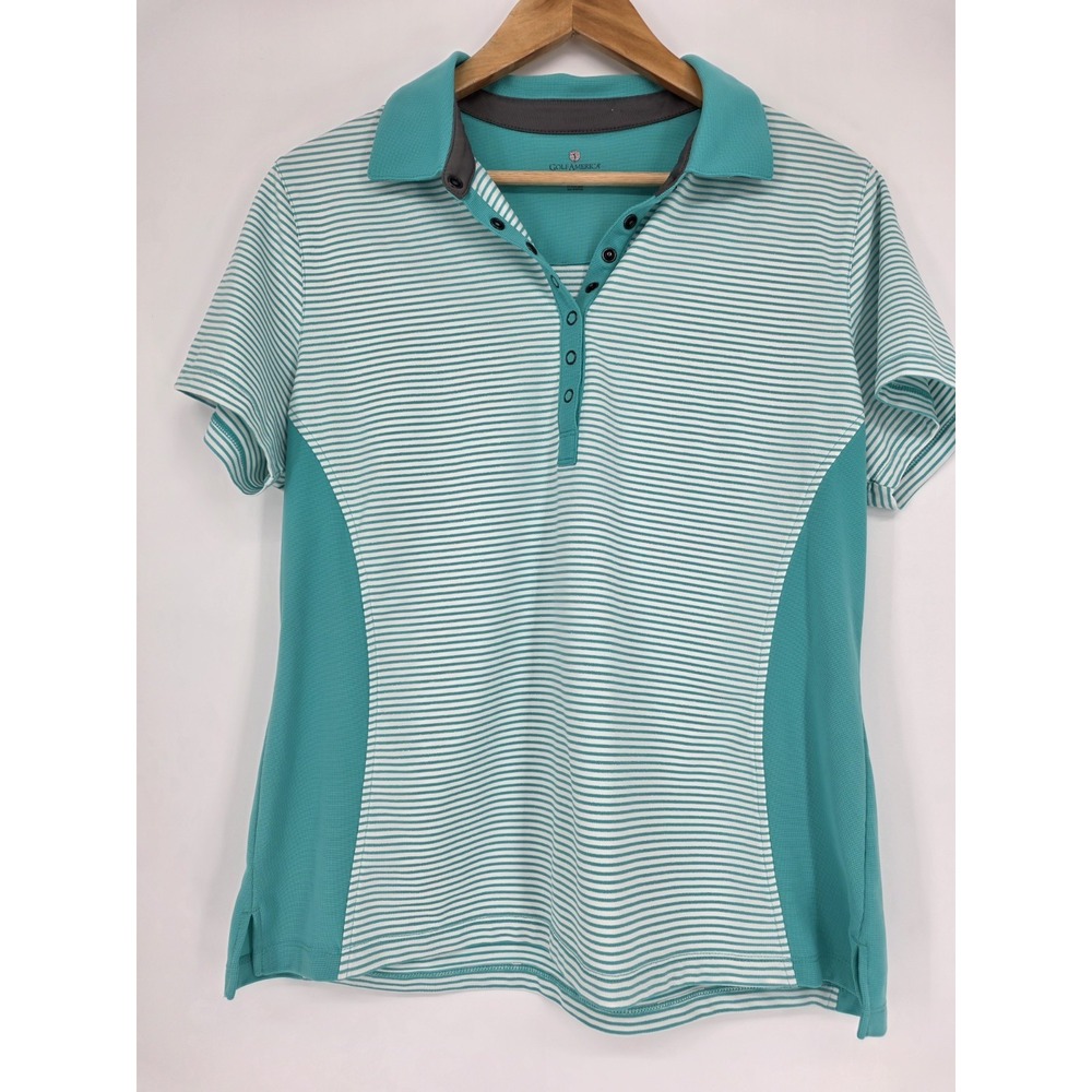 Golf America Short Sleeve Polo Shirt Green White Silver Sparkle Thread XL